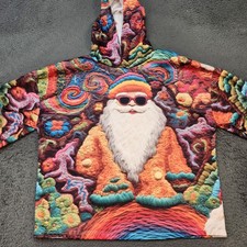 Santa Claus Hoodie Mens 2XL Multicolor Psychedelic Pullover Christmas Graphic