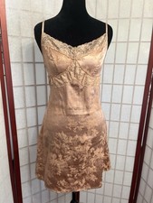 Vintage coquette Y2K babydoll Gold Floral Lace Trim Slip Dress XS