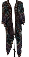 Flying Tomato Women  s Wrap Kimono Size X/S Small Unlined Embroidered Trim