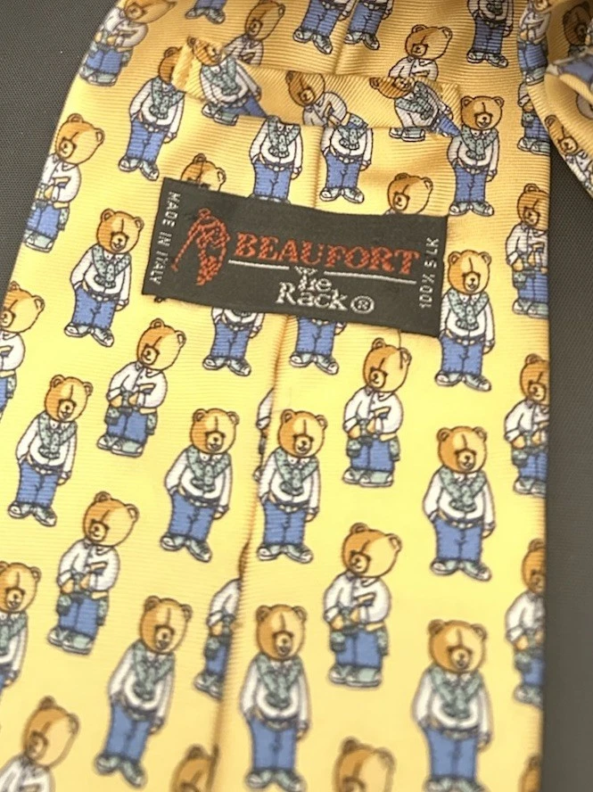 Gravata Beaufort urso amarelo 100% seda feita na Itália - Imagem 2 de 4