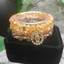 3 PC Handmade Beaded Stackable 6.50" Plus Stretch Virgin Mary Bracelet Set A942