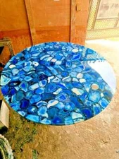 Blue agate coffee table top, Agate stone center table, modern furniture decor