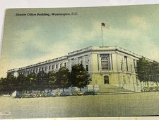 Postcard Washington DC Senate Office Bldg 1947 Old Parked Cars Linen Posted