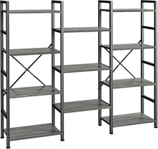 Triple 4 Tier Bookshelf, Bookcase with 11 Open Display Shelves, Wide Book Shelf