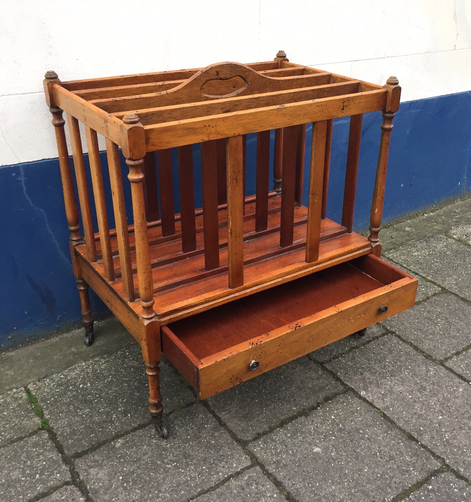 Large Antique Vintage Wooden Canterbury Magazine Rack Bookcase Record