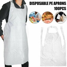 200Pcs Disposable Apron Polythene Plastic Aprons Flat Pack or Roll White or Blue