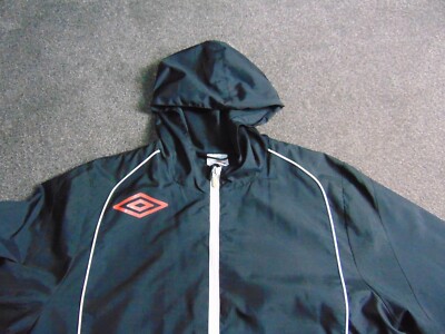 Men's Vintage Umbro Full Zip Mesh Lined Hooded Black Training
