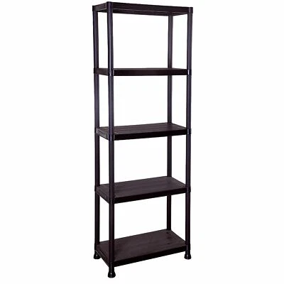 5 Tier Black Plastic Shelving Shelves Racking Storage Shelf Unit in Black