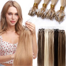 300PCS 100 Remy Human Hair Extensions Micro Loop Nano Ring Bead Full Head THICK