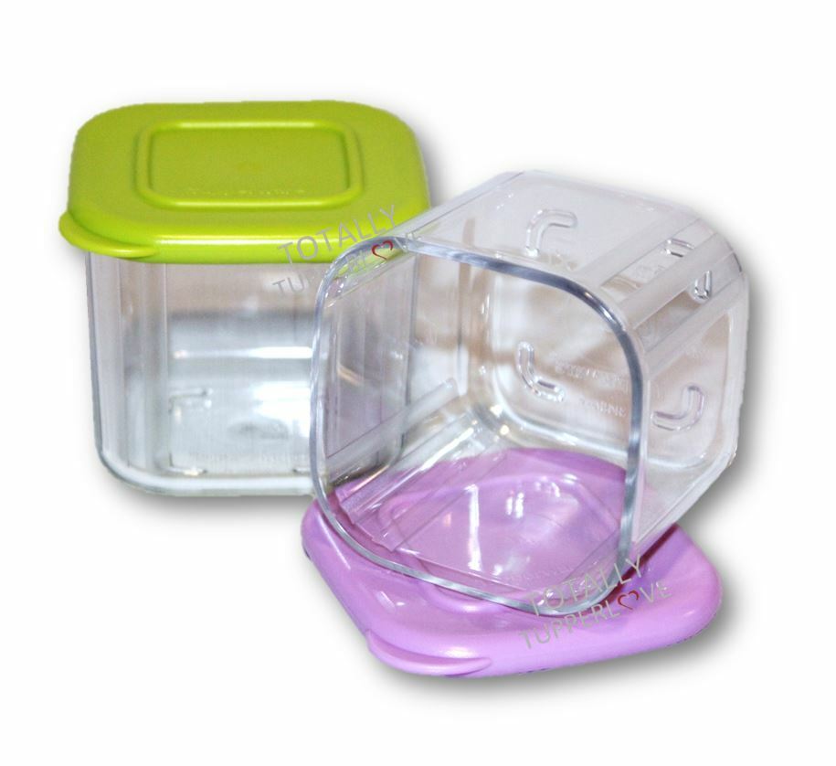 Tupperware Clear Mates Set of 2 Mini Squares 205 ml Tiny Containers Purple  Green