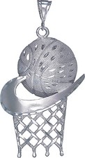 Sterling Silver Huge Basketball Hoop Charm Pendant Necklace Diamond Cut Finish