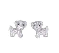Cute Puppy Dog Small Stud Pave 925 Sterling Silver CZ Earrings
