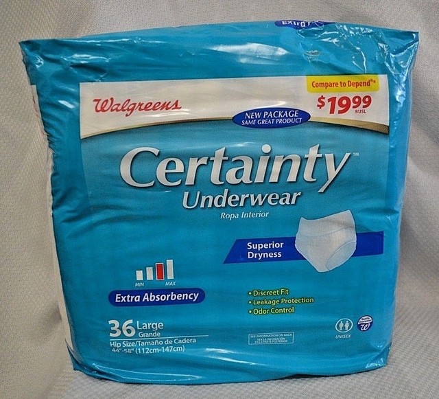 Certainty UNDERWEAR SZ Large 36 CT Extra Absorbency UNISEX Incontinence