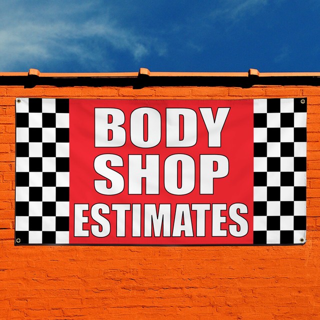 Vinyl Banner Sign Body Shop Estimates 1 Automotive Marketing Advertising Red eBay