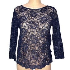 VTG Y2K Whimsigoth Goth Vamp Fairy Forever 21 Navy Blue Lace Top Coquette Girl S