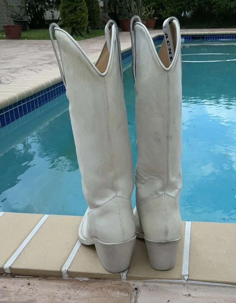 Acne Studio WHITE LEATHER WESTERN COWBOY BOOTS S Sz 37 MADE IN