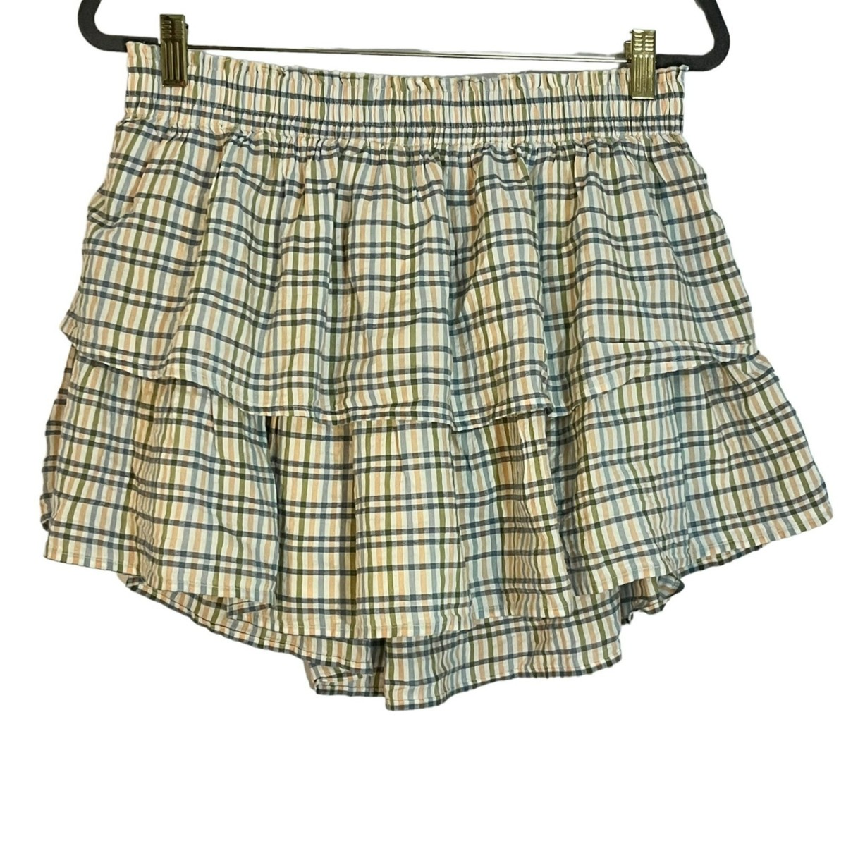 NEW AERIE ROCK N RUFFLE PRINTED MINI SKIRT LARGE BLUE CREAM ORANGE