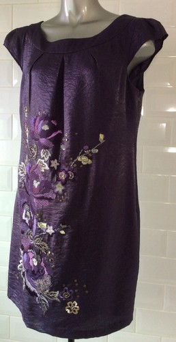 SIZE 16 MONSOON PURPLE EMBROIDERED SHIFT DRESS PARTY WEDDING SPRING SUMMER - Picture 3 of 10