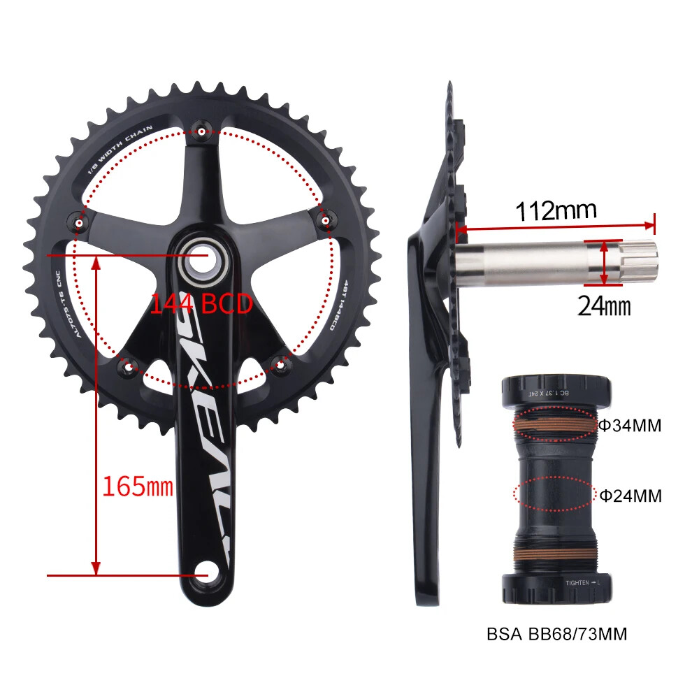 ピスト クランク 165mm 144 BCD Single Speed Track Bike Crankset 144 BCD Crank Arm 5 Bolts