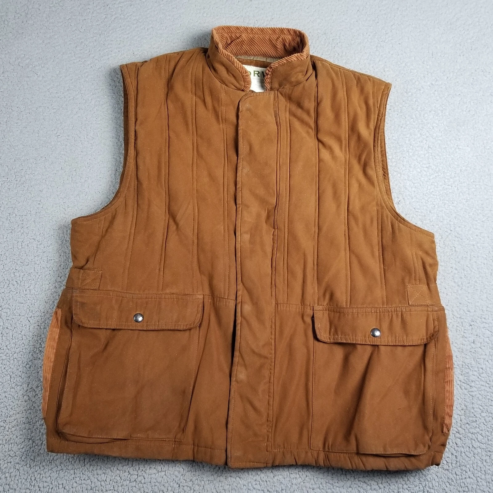Orvis Vest Faux Suede Polyester Men XL Corduroy Trim Fishing Hunting Jacket