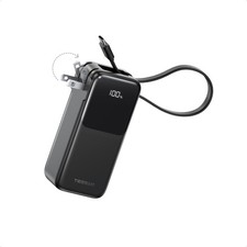 10000mAh Portable Charger Power Bank 3-in-1 Built in 30W USB C Cable