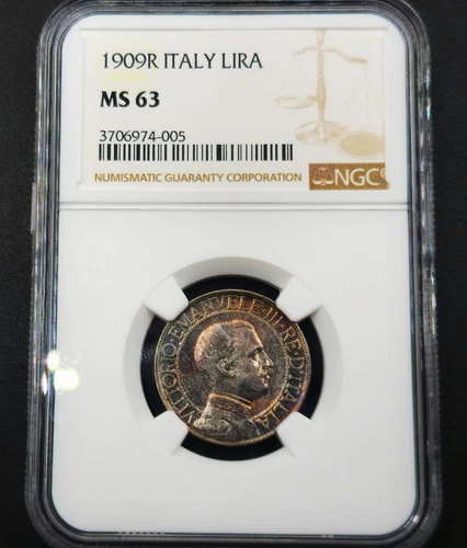 Lira 1909 R Rome King Victor Emmanuel III Foedere Religione Italy MS63 NGC Rare!
