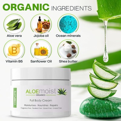 Organic Aloe Vera Lotion - Face & Body Moisturizing Cream with Natural Aloe Vera