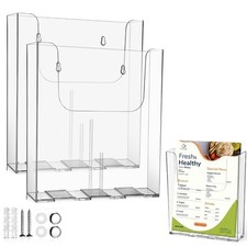 2 PCS Acrylic Wall File Organizer Clear Vertical Folder Holder 9.8x8.8 In