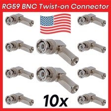 10 Pack BNC Right Angle Connector 90 Degree Twist On Plug for RG59 Coaxial Cable