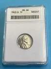 1943-D  1C  Lincoln Wheat One Cent ANACS  MS66 Old Soap Box Holder