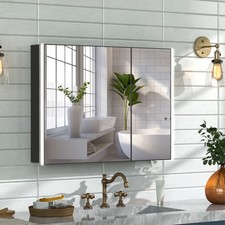 LED Bathroom Mirror Cabinet Wall Mounted Corner Medicine Cabinet with Storage US