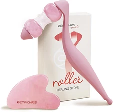 Facial Roller and Gua Sha Set - Jade Gua Sha Facial Tools & Face Roller with Alu