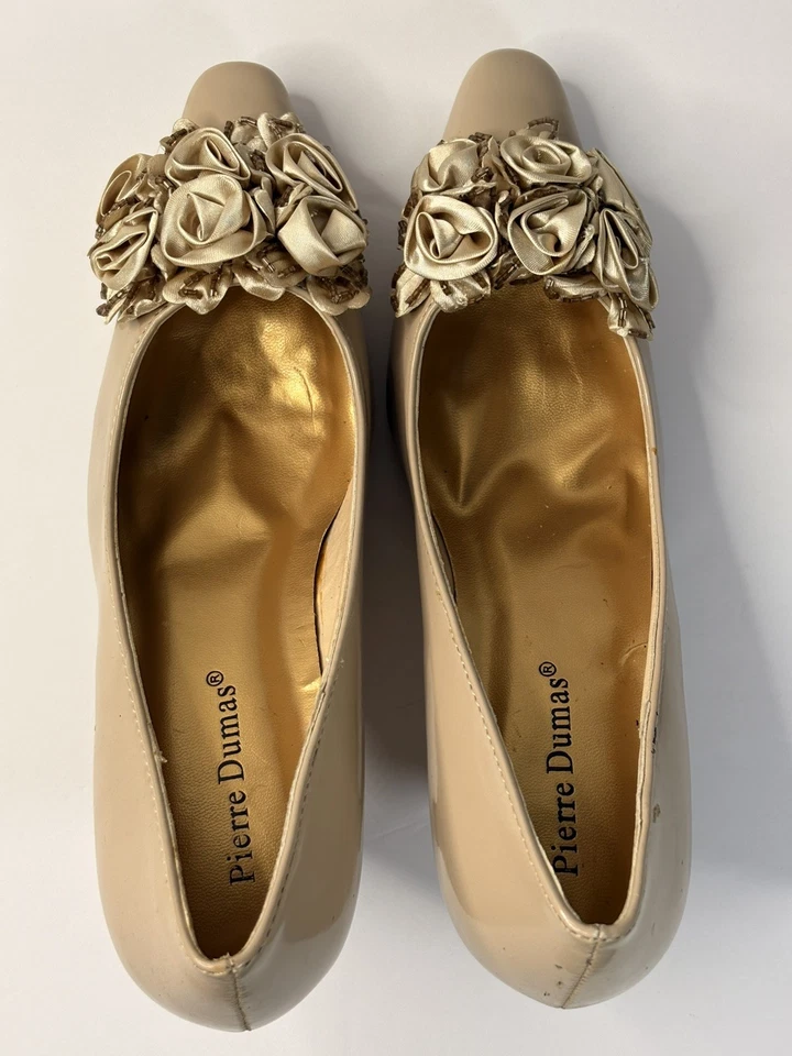 Zapatos Pierre Dumas Mujer Tacones 7M Cuero Tostado Charol Gatito Tacones Diseño Rosa Foto 3 de 4