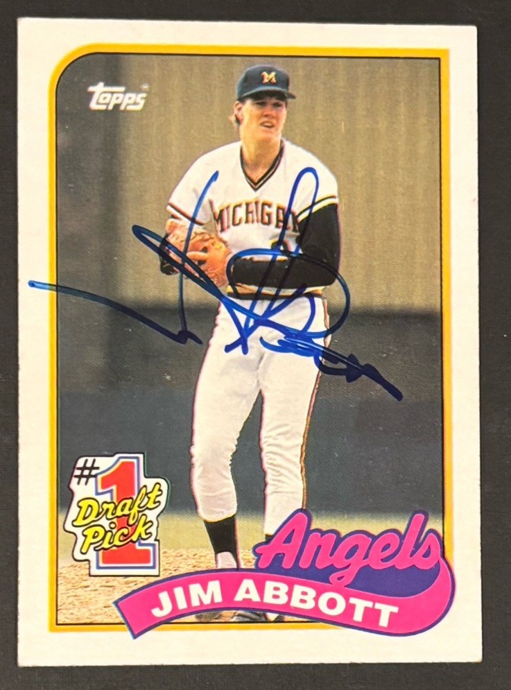 1989 Topps Jim Abbott #573 (RC) Auto Autographed Card