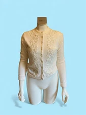 VTG Rockabilly 50s Hand Beaded Sequins Angora Wool Cardigan Sweater 36" Bust S/M