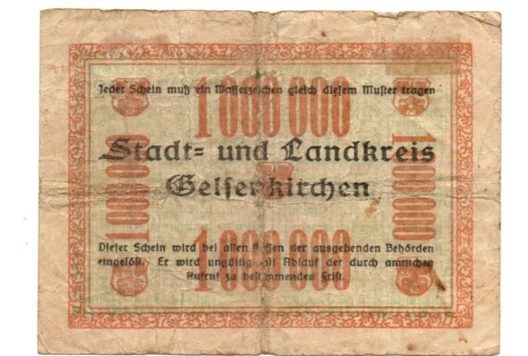 1 000 000  MARK  VG   BANKNOTE  FROM  GERMANY/GELSENKIRCHEN   1923 - Image 2 of 2