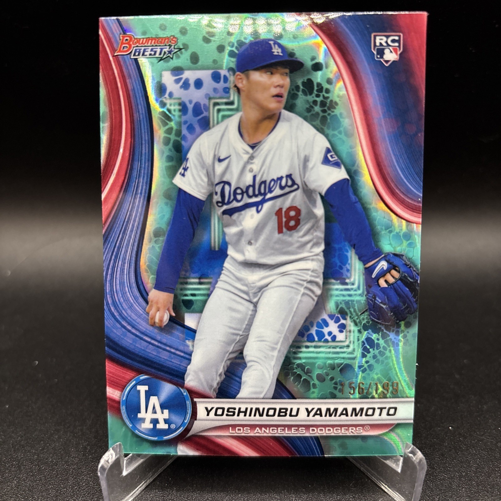 2024 Bowman's Best Yoshinobu Yamamoto #34 Aqua Lava Refractor (RC) /199 Dodgers