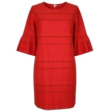 J Crew Shift Dress Size 10 Red Eyelet Tie Back Keyhole Half Bell Sleeves Cotton