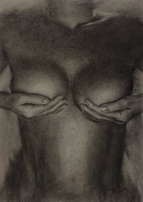 Akt/Nackte Kunst Frau/Frau bedeckt Brüste - Original Zeichnung/Kunstwerk/Bild