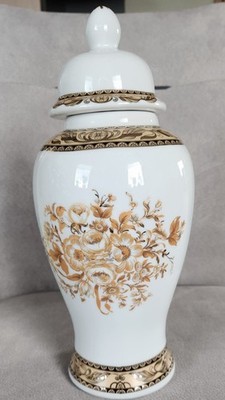 Deckelvase Goldblüte Ming Collection Vase Porzellan Blumen Dekor Neu Handarbeit