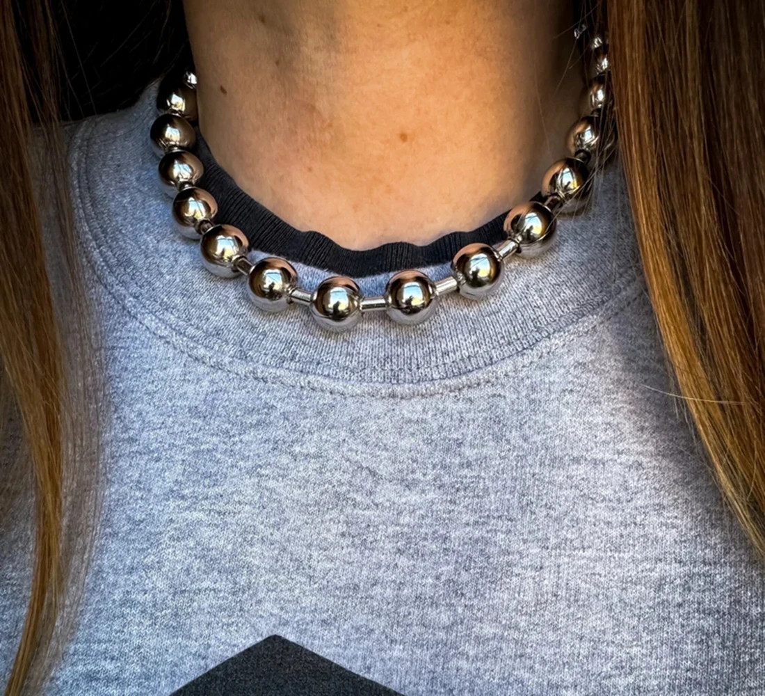 Ball Chain Choker Necklace 10mm Oversized Gothic Handmade Silver