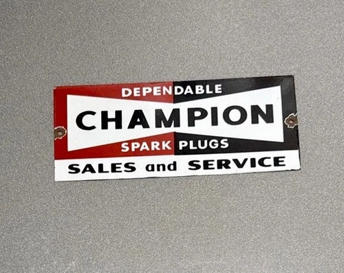 VINTAGE 12” CHAMPION SPARK PLUG PORCELAIN SIGN CAR GAS OIL TRUCK MOTORCYCLE
