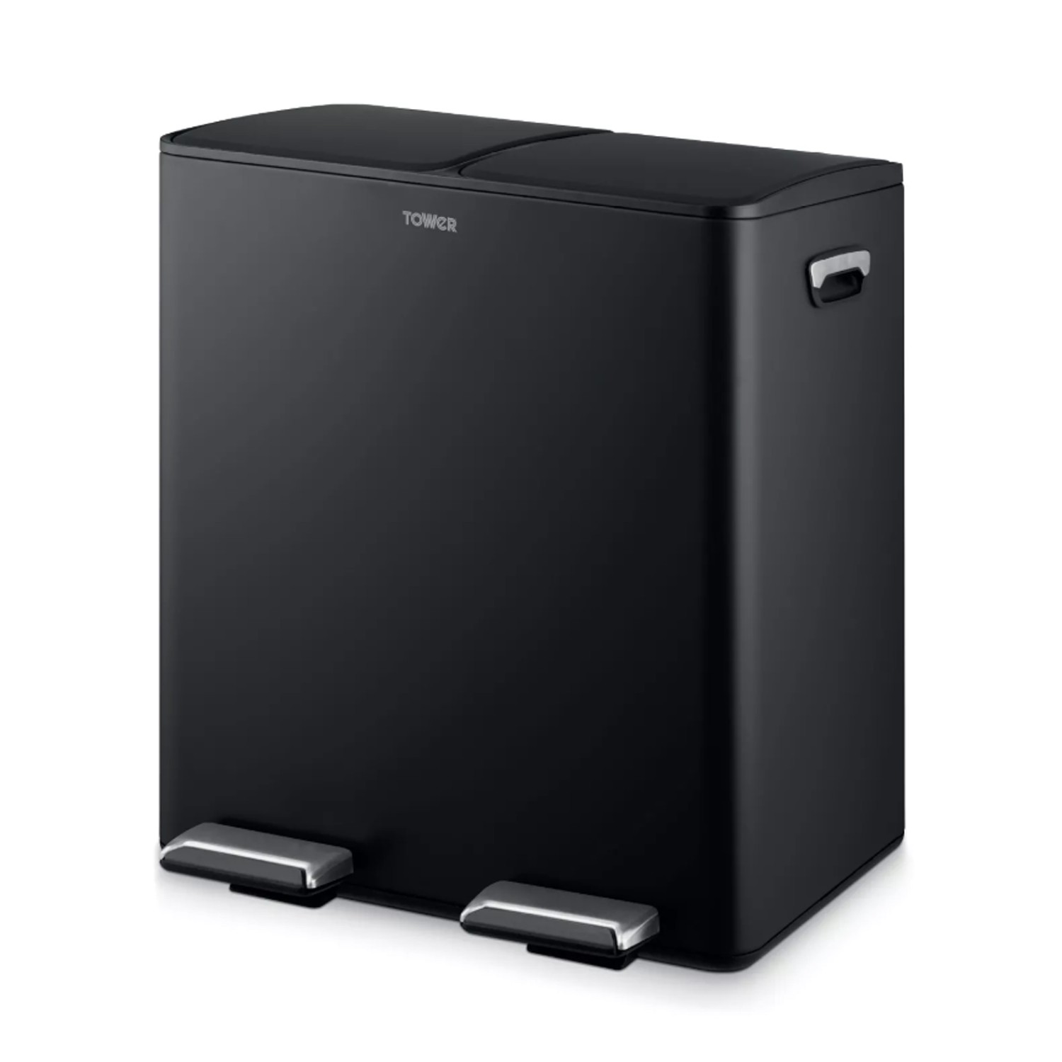 Tower Recycling Pedal Bin 40L 2-Compartment Carbon Steel Hands-Free Waste Sorter