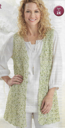 Lady's Long & Lacy Vest crochet pattern instructions 5 sizes