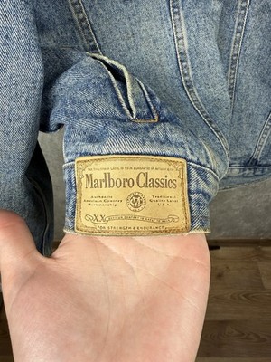 Vintage Marlboro Classics Denim Jacket XL Leather Collar Made in