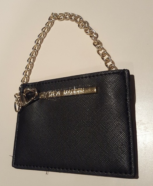 Steve Madden Card Case Black with gold chain Wallet preowned eBay