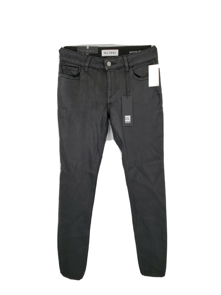 New DL1961 Emma Power Leggings Jeggings Kessler Black Coated Jeans