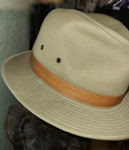 Tommy Bahama Safari Fedora Khaki 100% Cotton Canvas Mens Hat, Large Size - Picture 4 of 5