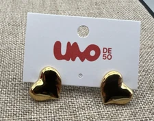 NEW Uno de 50 Uno Heart Earrings 18K Gold Plated Stud Earrings