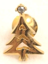 Vintage Avon Gold Tone Christmas Tree Rhinestone Tie Tack